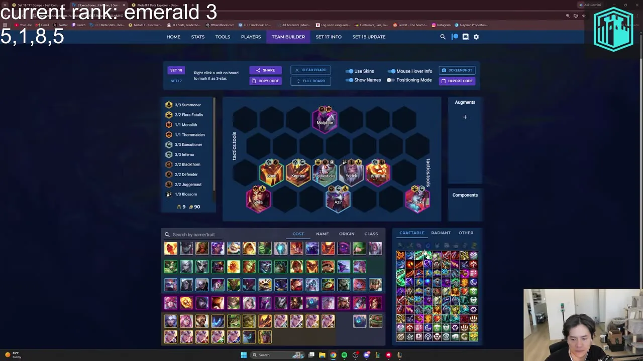 บอร์ด Malphite Soraka Flex ที่เลเวล 9 บนหน้า Team Builder เปิด Show Names