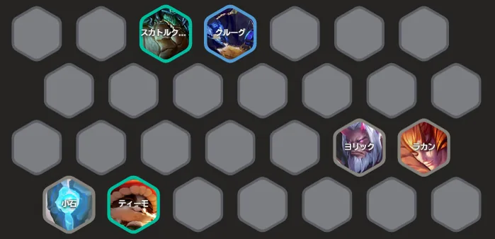 บอร์ดช่วงต้นเกมสาย AP: Scuttlecrab กับ Krug แถวหน้า, Yorick กับ Rakan อีกฝั่ง, Pebbles กับ Teemo แถวหลัง