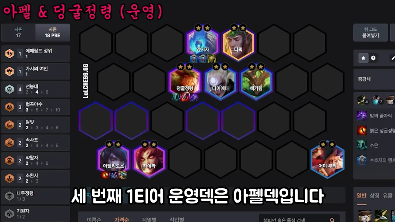 บอร์ด Aphelios & Brambleback leveling: แนวหน้า Sentinel ถือเกราะ / Taric, แถวกลาง Brambleback ถือไอเทม / Diana / Hecarim