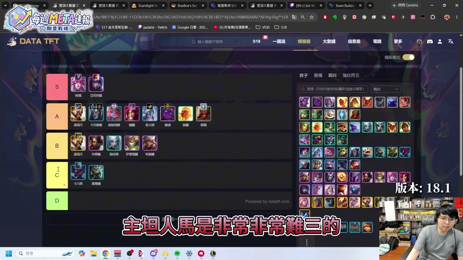 tier list คอมพ์ที่ผู้เขียนจัดเองบนหน้า 強度表製作 ของ DataTFT สถานะตอนจบคลิป