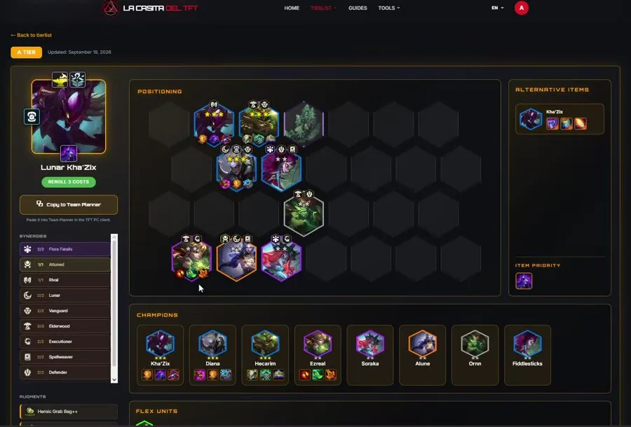 บอร์ด Lunar Kha'Zix (A) บน La Casita del TFT ที่ 7:40