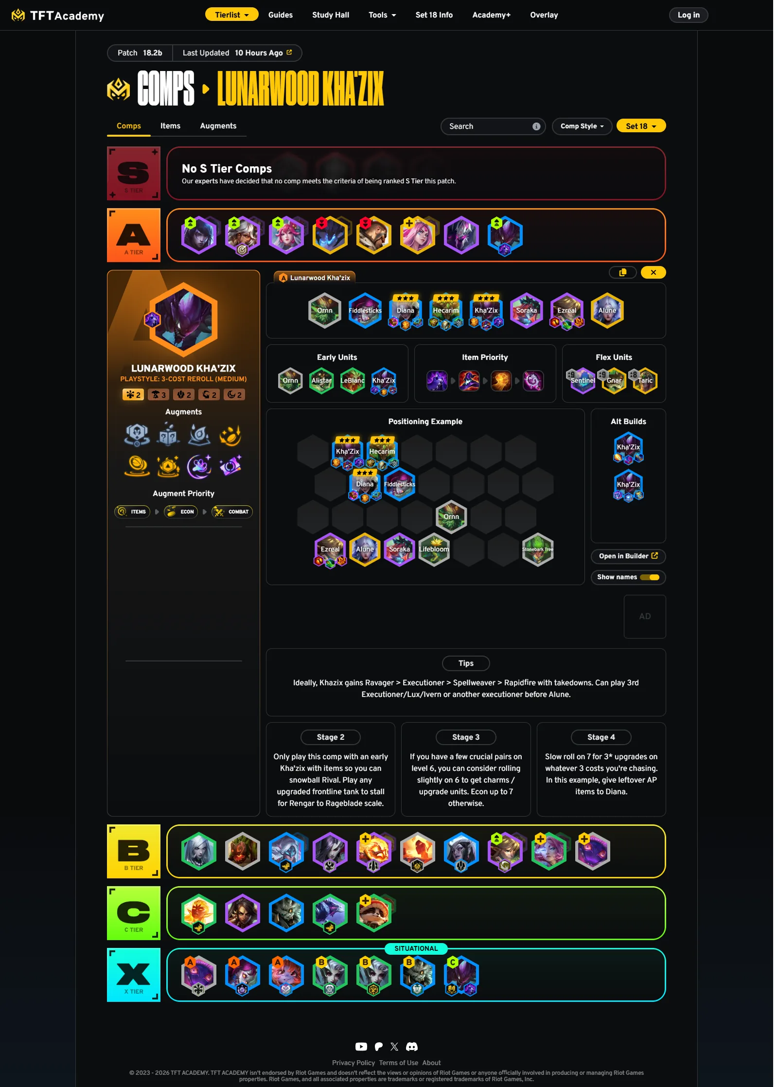 Lunarwood Kha'Zix — หน้าคอมพ์ TFT Academy แพตช์ 18.2b