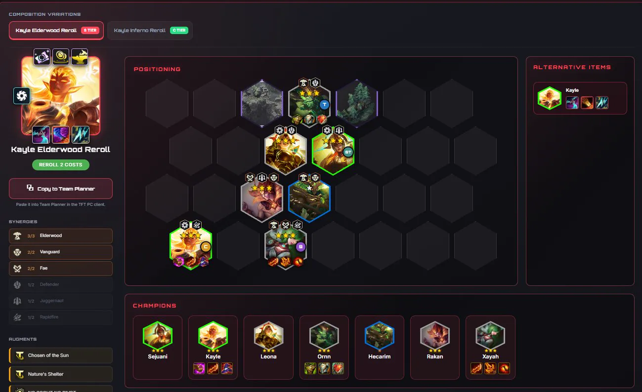 บอร์ด Kayle Elderwood Reroll ของ @TFTtomus