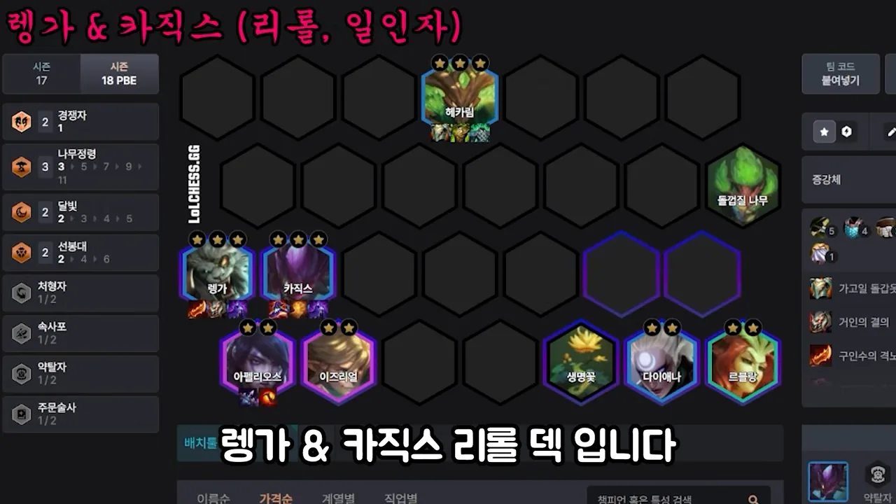 บอร์ด Rengar & Kha'Zix reroll (augment Unrivaled): Rengar / Kha'Zix 3 ดาวถือไอเทมแถวกลาง, Hecarim 3 ดาวบนสุด, แถวหลัง Ap