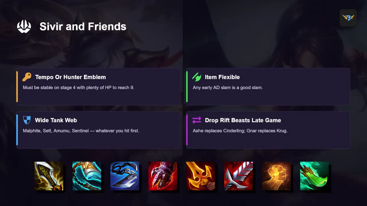 สไลด์ 12 — Sivir and Friends สี่ข้อ + ของ AD ที่ใช้ได้ 8 ชิ้น