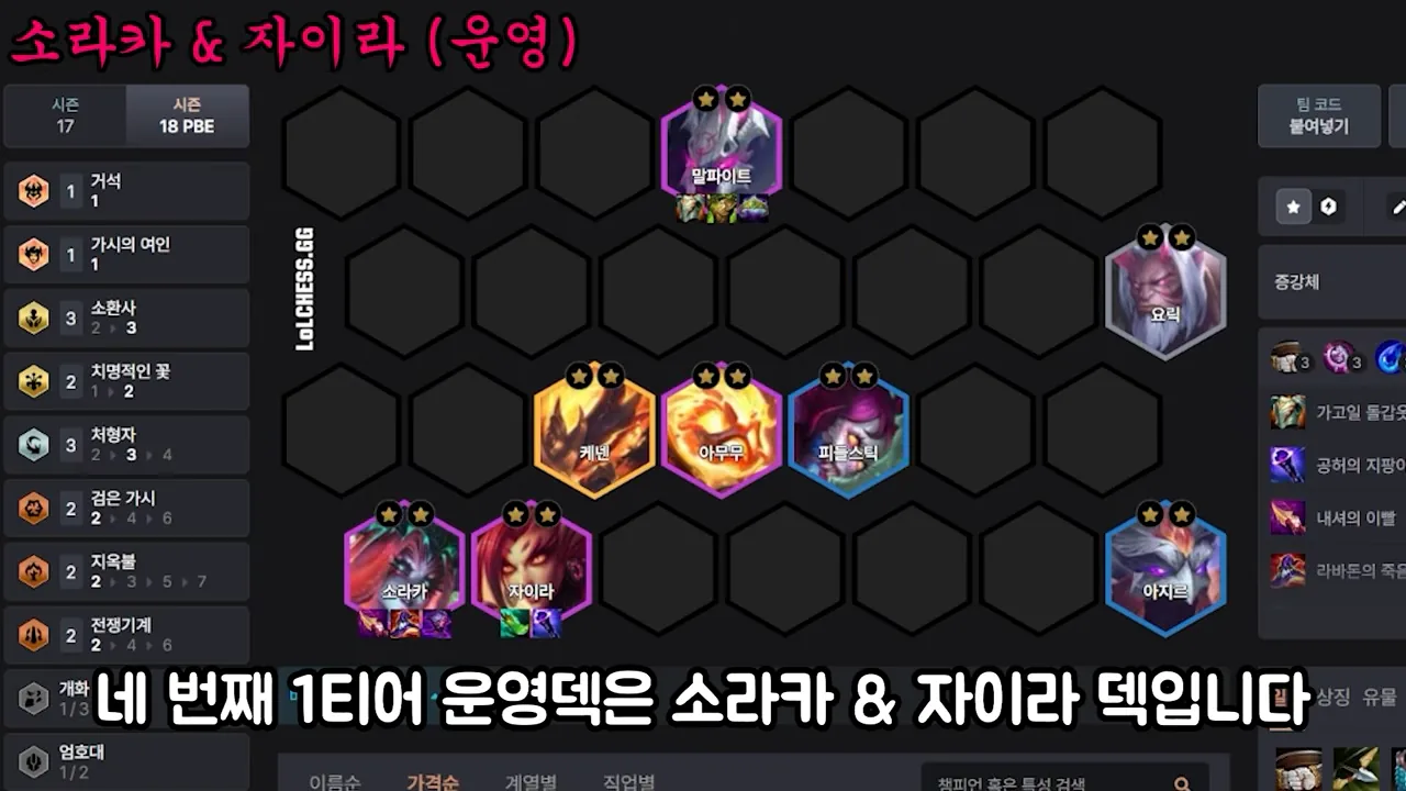 บอร์ด Soraka & Zyra leveling: Malphite 2 ดาวถือเกราะ 3 ชิ้นบนสุด, แถวกลาง Kennen / Amumu / Fiddlesticks, แถวหลัง Soraka