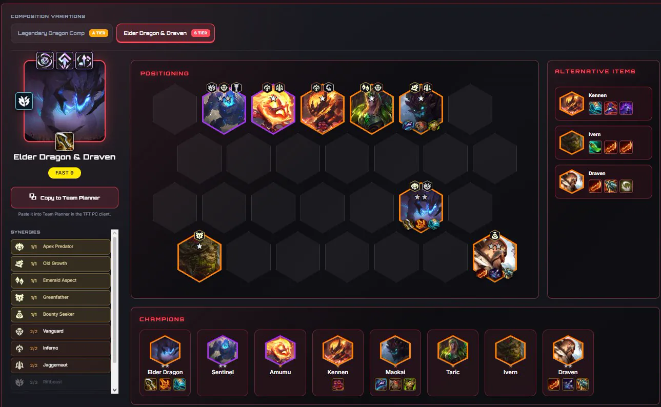 บอร์ด Elder Dragon & Draven ของ @TFTtomus