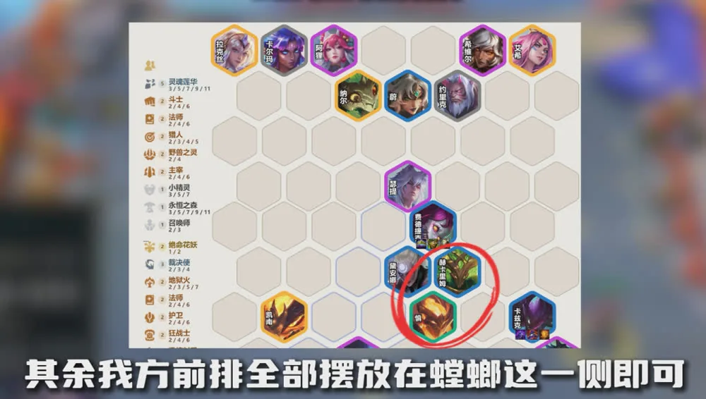 วาง Kha'Zix แถวหลังฝั่งตรงข้ามกับแครี่ศัตรู แล้วกองแผงหน้าไว้ฝั่งเดียวกับเขา