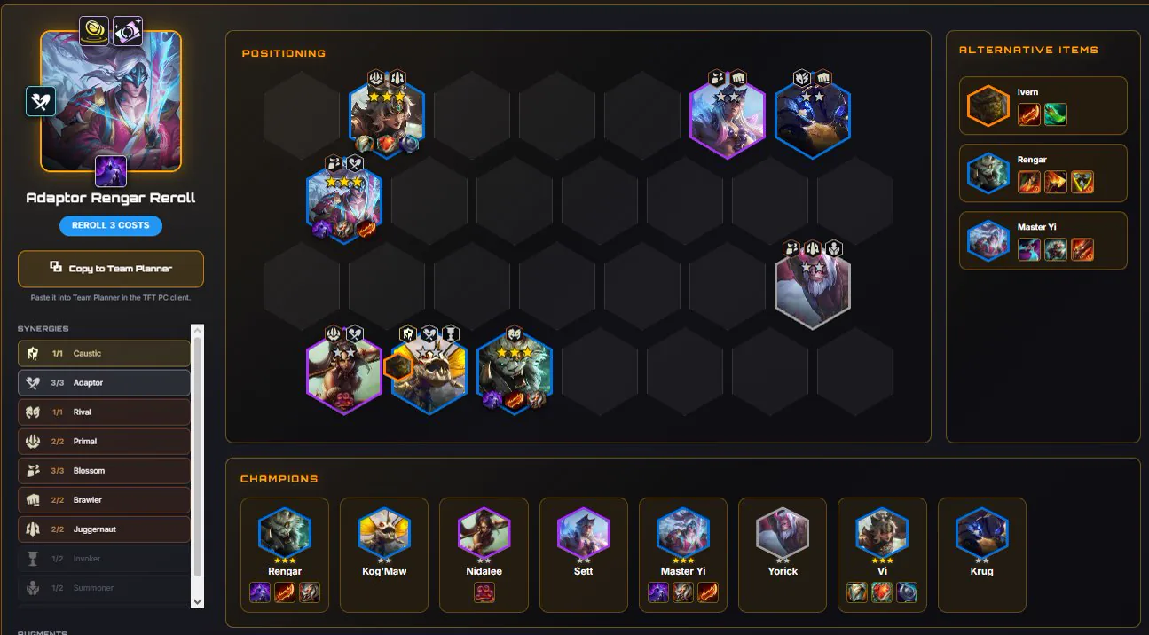 บอร์ด Adaptor Rengar Reroll ของ @TFTtomus