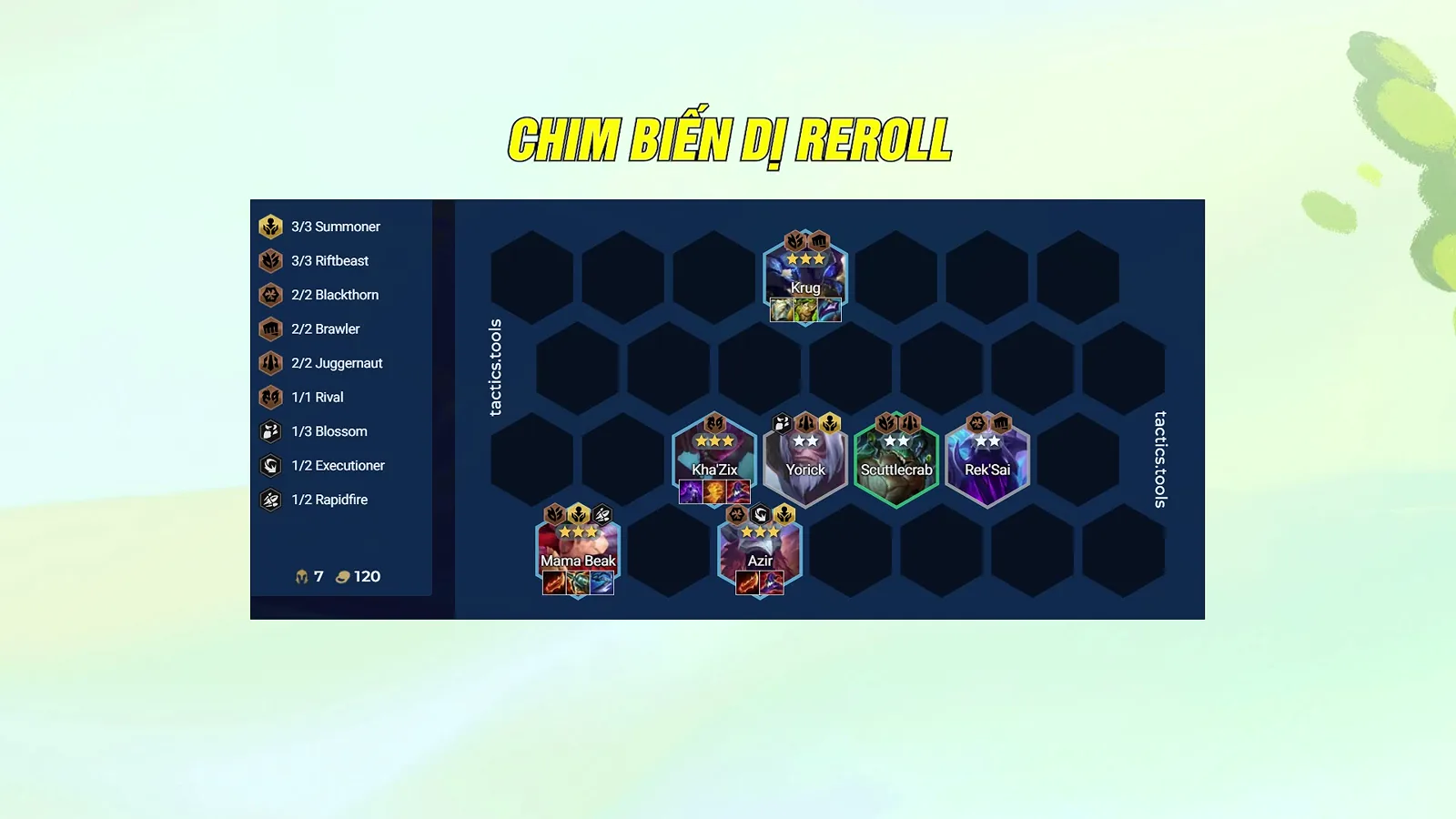 บอร์ด Mama Beak reroll เลเวล 7 จากคลิป TFT Cafe
