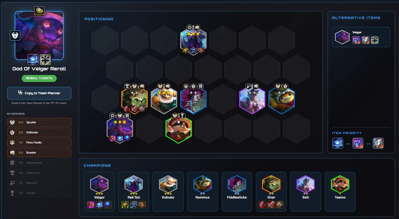 บอร์ด God Of Veigar Reroll ของ @TFTtomus