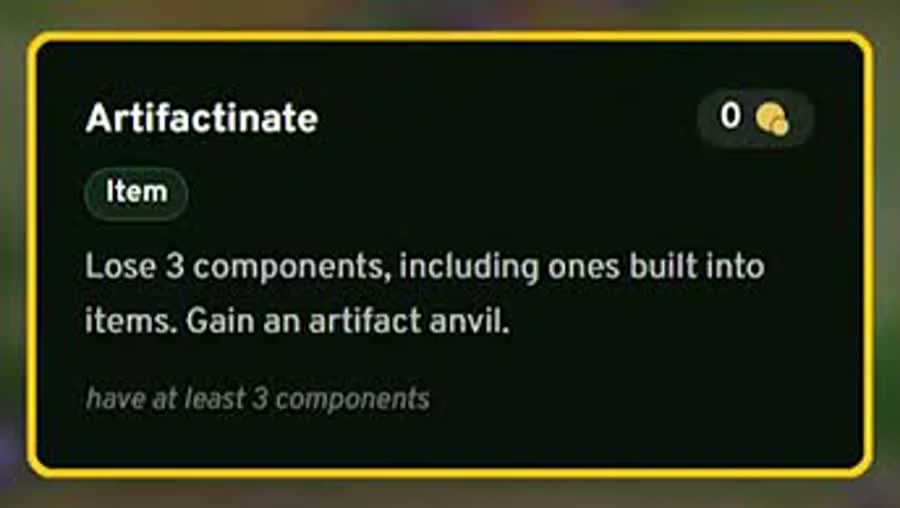 Artifactinate — เสีย component 3 ชิ้น รวมชิ้นที่ประกอบไปแล้ว แลกทั่ง artifact