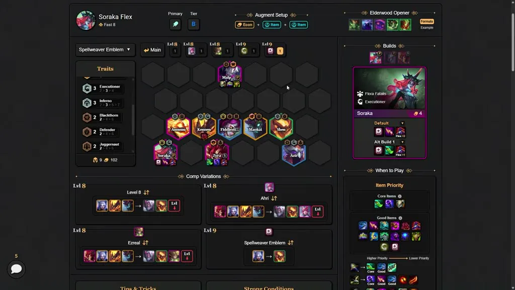 บอร์ด Soraka Flex — Malphite แทงค์เดี่ยว, Amumu/Kennen/Fiddlesticks/Maokai/Shen กลาง, Soraka/Zyra/Azir หลัง — จากคลิป GM