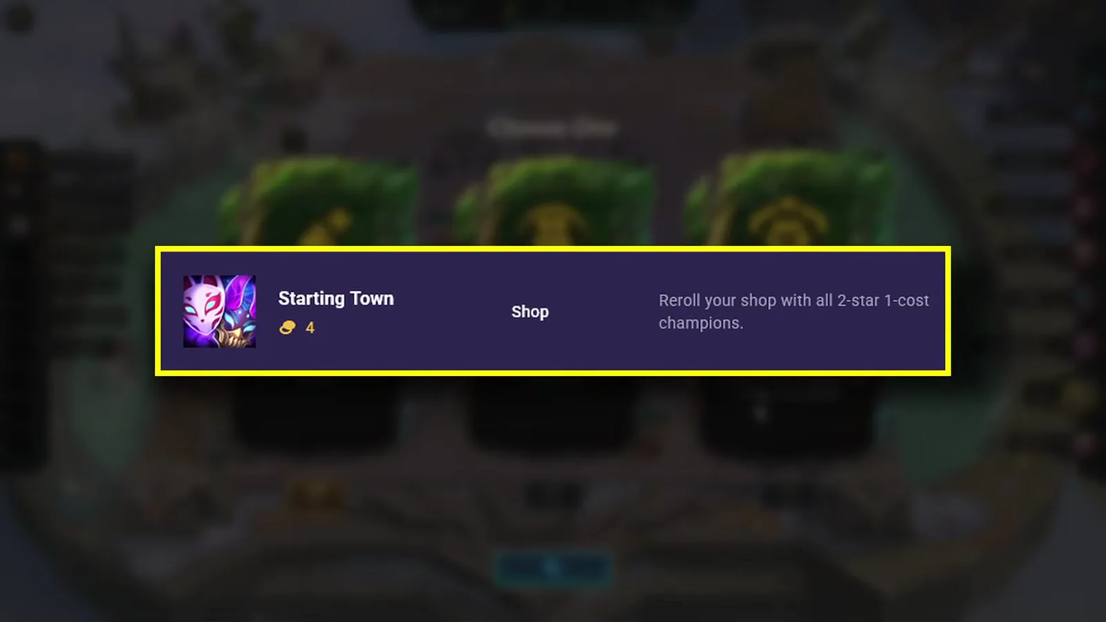 การ์ด Starting Town — reroll ช็อปเป็น 1 ทอง 2 ดาวทั้งหมด ราคา 4